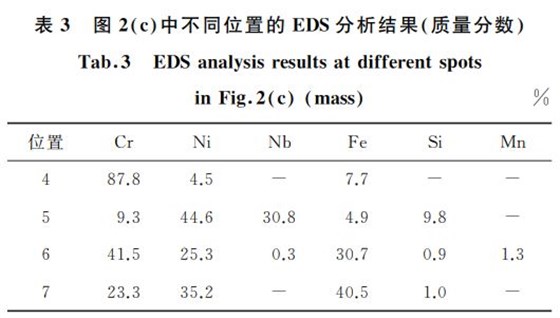 表３ 圖２ c 中不同位置的 EDS分析結(jié)果 質(zhì)量分數(shù)